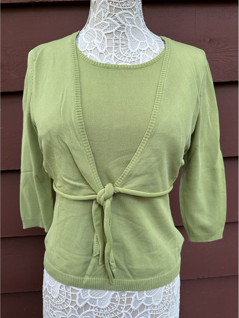 Worthington Green Tie-Front Cardigan Top Y2K Bohemian Casual Top
